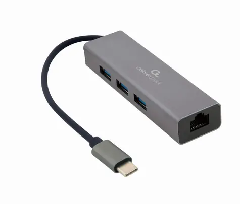 Gembird A-CMU3-LAN-01 sivá / gigabitový sieťový adaptér / 1x LAN / 3x USB 3.0 HUB / USB-C