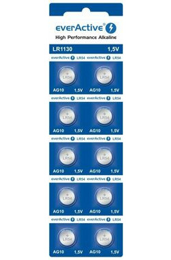 EverActive Alkalické gombíkové batérie G10 LR1130 LR54 10ks