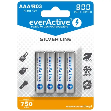EverActive Silver Line nabíjacia batéria AAA (R03) 800 mAh 4ks / Ni-MH