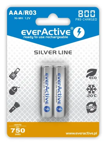 EverActive Silver Line nabíjacia batéria AAA (R03) 800 mAh 2ks / Ni-MH