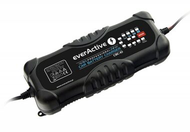 EverActive CBC-10 / Nabíjačka autobatérií / 12V aj 24V / Mikroprocesorom riadený / Nastaviteľný max. Nabíjací prúd