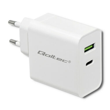 Qoltec 51718 adaptér 42W biela / 5-20V / 2.4-3A / USB type C PD