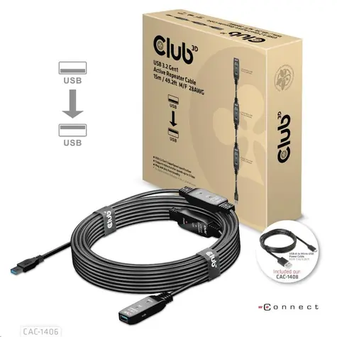 CLUB3D CAC-1406 Kábel USB-A Repeater a predlžovací kábel čierna 15m