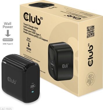 CLUB3D CAC-1905EU cestovná nabíjačka 65W čierna / USB-C / GAN technology
