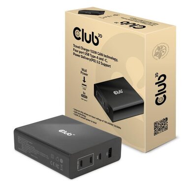 CLUB3D CAC-1906 cestovná nabíjačka 132W čierna / 3x USB-C + USB-A