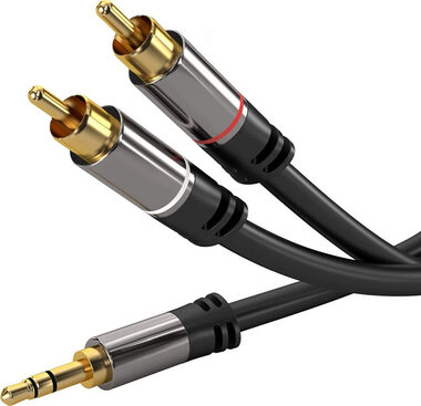 PremiumCord tienený kábel stereo Jack 3.5mm - 2x CINCH/MM/HQ/5m