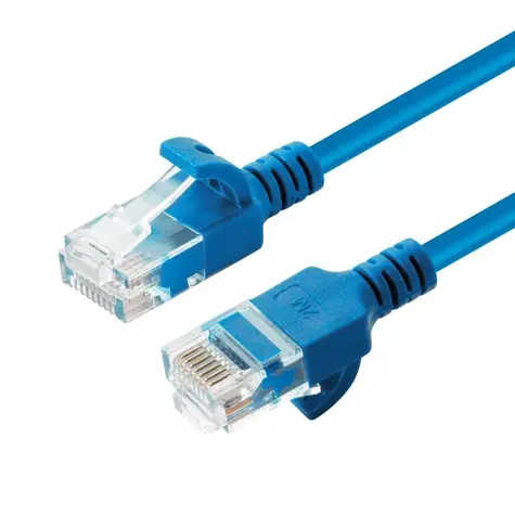 MicroConnect CAT6a U/UTP SLIM 0.25m modrá / LSZH