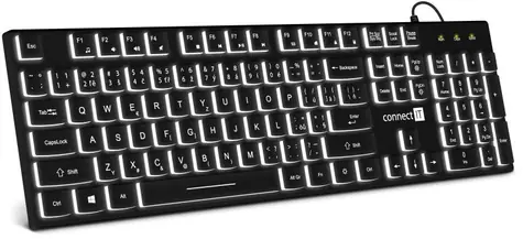 Connect IT Chocolate WhiteStar čierna / Kancelárska klávesnica / podsvietená / CZ layout / USB / 1.5m 