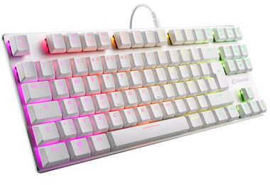Sharkoon PureWriter TKL RGB Kailh Blue biela / nízkoprofilová herná klávesnica / mechanická / RGB / Kailh Blue / US / dopredaj