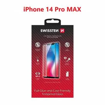 Swissten FULL GLUE COLOR FRAME CASE FRIENDLY sklo pre Apple iPhone 14 Pro MAX čierna