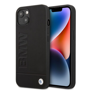 BMW Leather Hot Stamp Zadný Kryt pre Apple iPhone 14 Plus čierna
