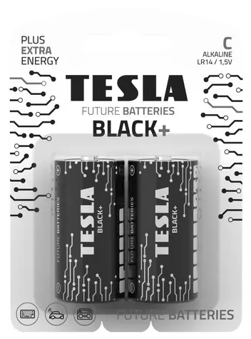 TESLA BLACK+ alkalická batéria C 2ks / LR14 / malý monočlánok / blister
