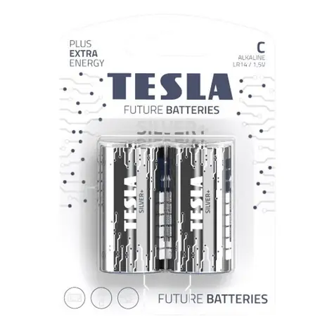 TESLA SILVER+ alkalická batéria C 2ks / LR14 / malý monočlánok / blister