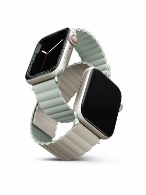 Uniq REVIX Reversible Magnetic remienok pre Apple Watch 45 &amp; 44 &amp; 42mm - SAGE (šedozeleno-béžová)