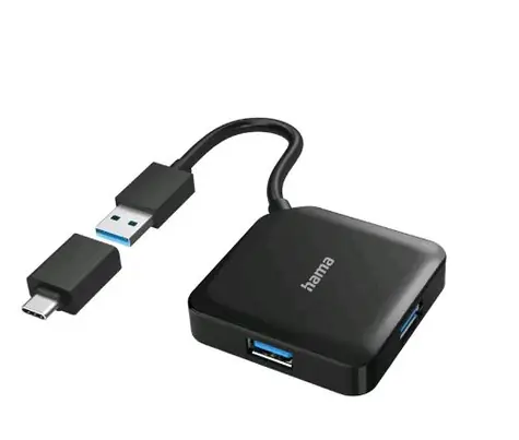 Hama 200116 USB Hub 3.2 Gen 1 čierna / 4 porty / USB-C adaptér