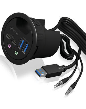 Icy Box IB-HUB1403B čierna / USB rozbočovač / 2x USB 3.0 A / 2x USB 3.0 C / 2x 3.5mm jack