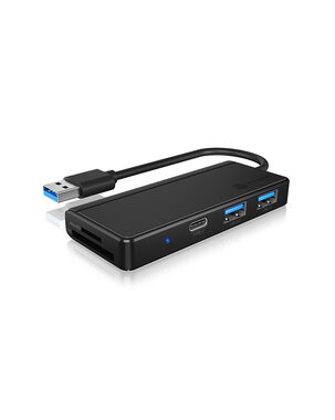 Icy Box IB-HUB1423CR-U3 čierna / USB HUB / 2x USB 3.0 / 1x USB-C / microSD / SD
