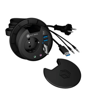 Icy Box B-HUB1430-CR čierna / USB stolný rozbočovač / 2x USB 3.1 A / USC 3.1 C / microSD / SD / 2x 3.5mm jack / 230V 