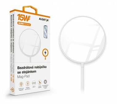 ALIGATOR Mag-Pad 15W biela / Bezdrôtová nabíjačka / Qi / MagSafe podpora