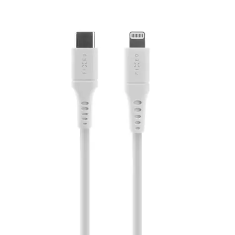 FIXED Liquid silicone Dlhý Nabíjací a dátový kábel s konektormi USB-C/Lightning a podporou PD 2m biela / MFI