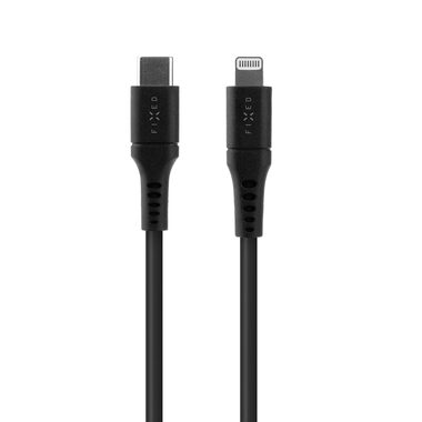 FIXED Liquid silicone Nabíjací a dátový kábel s konektormi USB-C/Lightning a podporou PD 1.2m čierna / MFI