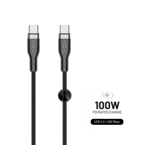 FIXED Nabíjací a dátový opletený kábel s konektormi USB-C/USB-C a podporou PD 1.2m čierna / USB 2.0 / 100W