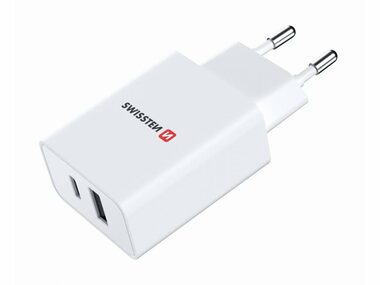 SWISSTEN sieťový adaptér GaN Power Delivery USB-A/USB-C biela / 30W