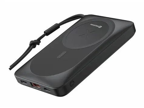 Swissten 22013971 10000 mAh čierna / Power Bank / 12V / 2A / MagSafe / USB&amp;USB-C &amp; bezdrôtové nabíjanie