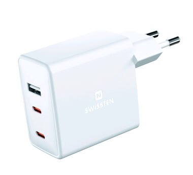 Swissten sieťový adaptér GaN USB-A/USB-C 70W biela
