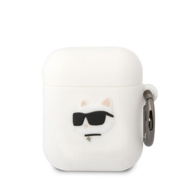 Karl Lagerfeld 3D Logo NFT Choupette Head Silikónové Puzdro pre Apple Airpods 1/2 biela