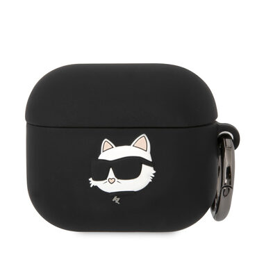 Karl Lagerfeld 3D Logo NFT Choupette Head Silikónové Puzdro pre Apple Airpods 3 čierna