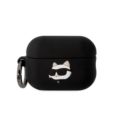 Karl Lagerfeld 3D Logo NFT Choupette Head Silikónové Puzdro pre Apple Airpods Pro 2 čierna
