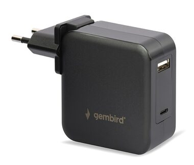 Gembird NPA-PD60-01 čierna / univerzálny adaptér do siete / 60W / USB-C / USB-A