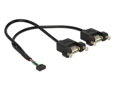 Delock Kábel USB 2.0 pin konektor (F) 2.00 mm 10 pin - 2 x USB 2.0 A (F) panel pre montáž 0.25m