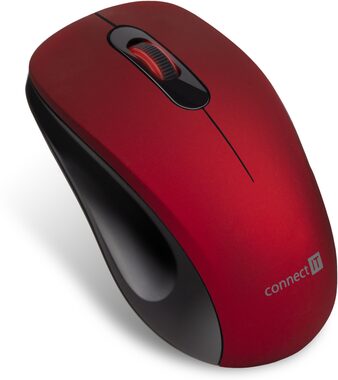 Connect IT MUTE červená / Bezdrôtová optická myš / 1200 DPI / 3 tlačidlá / 2.4GHz / USB prijímač / 1x AA