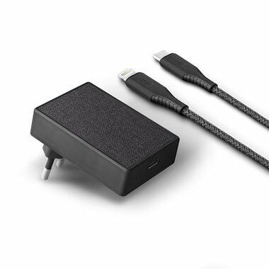 Uniq Votre Slim Kit USB-C 18W nabíjačka čierna / výstup USB-C 3.0 - Lightning / Podpora PD / 18W