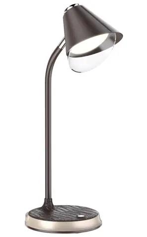 IMMAX LED stolná lampička FINCH hnedá + zlaté prvky / Qi nabíjanie / 9W / 12V 2A / stmievateľná