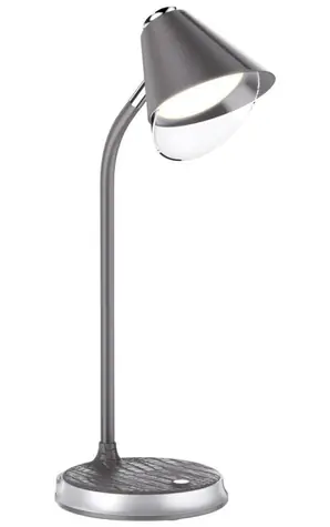 IMMAX LED stolná lampička FINCH sivá + strieborné prvky / Qi nabíjanie / 9W / 12V 2A / stmievateľná