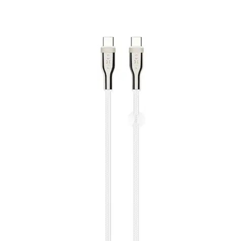 FIXED Krátky nabíjací a dátový opletený kábel s konektormi USB-C/USB-C a podporou PD 1.2 m biela / USB 2.0 / 100W
