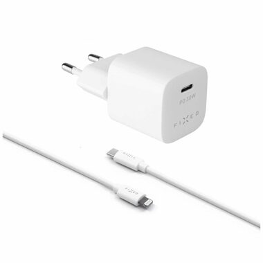 FIXED Mini Set Sieťové nabíjačky 30 W biela / USB-C výstupom a USB-C - Lightning kábla / podpora PD / 1.2 m / MFI / 30W