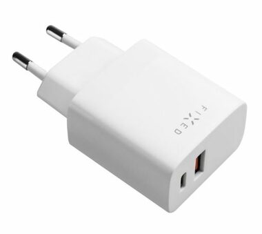 FIXED Sieťová nabíjačka 20W s USB-C &amp; USB výstupom biela / podpora PD a QC 3.0