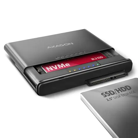 Axagon ADSA-CC USB-C 10Gbps - NVMe M.2 SSD & SATA 2.5"/3.5" SSD/HDD CLONE MASTER 2 adaptér
