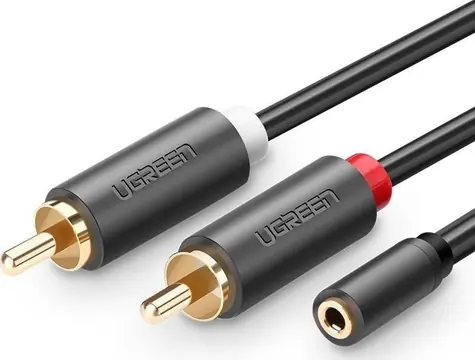 Ugreen AV102 Kábel 2x RCA (Cinch - M) - 3.5 mm jack (F) 1 m čierna