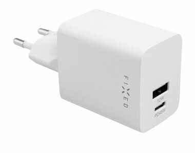 FIXED Mini Sieťová nabíjačka s USB-C a USB výstupom biela / Podpora PD / 45W