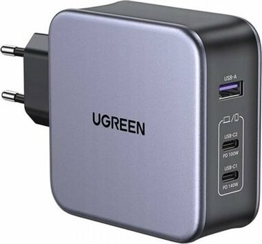 Ugreen USB-A 2xUSB-C 140W GaN Rýchlonabíjačka šedá / USB-C/C kábel 2 m / 2x USB-C / 1x USB-A