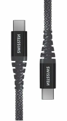 Swissten ARAMID REINFORCED dátový kábel USB-C 1.5m šedá / 60W / 3A / 1x USB-C(M) / 1x USB-C(M)