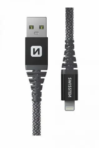 Swissten ARAMID REINFORCED dátový kábel USB-A - Lightning 1.5m šedá / 60W / 3A / 1x USB-A(M) / 1x Lightning(M)