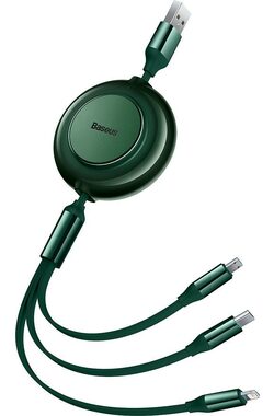 Baseus CAMJ010006 Kábel USB-A (M) - Micro-USB (M) &amp; USB-C (M) &amp; Lightning (M) 1.1 m zelená
