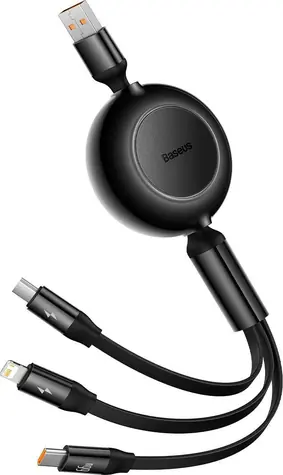 Baseus CAMJ010101 Kábel USB-A (M) - Micro-USB (M) &amp; USB-C (M) &amp; Lightning (M) 1.1 m čierna / 66W