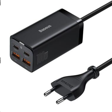 Baseus CCGP000101 GaN3 Pro Rýchlonabíjací adaptér čierna / 2x USB-C / 2x USB-A / 100W
